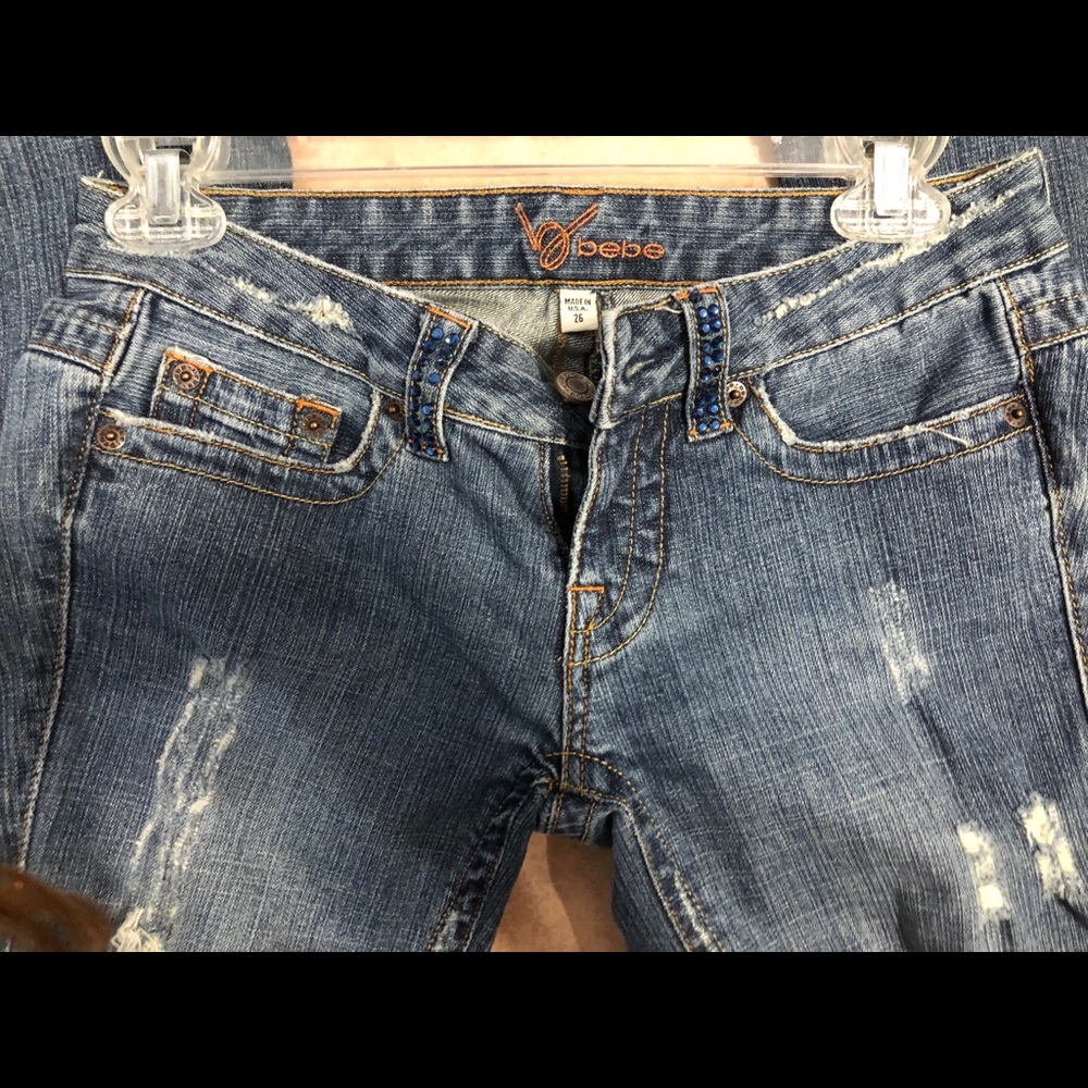 Womens Bebe Bootcut Blue Low Rise Jeans